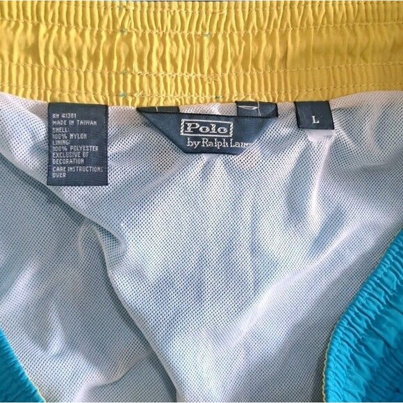 Polo Ralph Lauren Swim Shorts Men’s Large Blue Yellow Nylon Drawstring Trunks - Picture 7 of 7